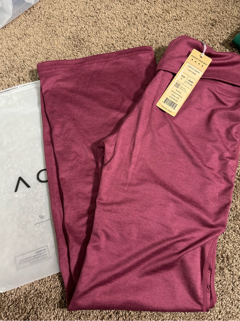 NWT ACTA Violet Foldover Leggings Small